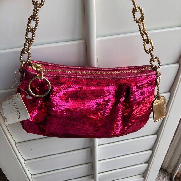 Magenta Coach Poppy Sequin Chain Limited Edition Demi Bag NWT - Picture 3 of 7